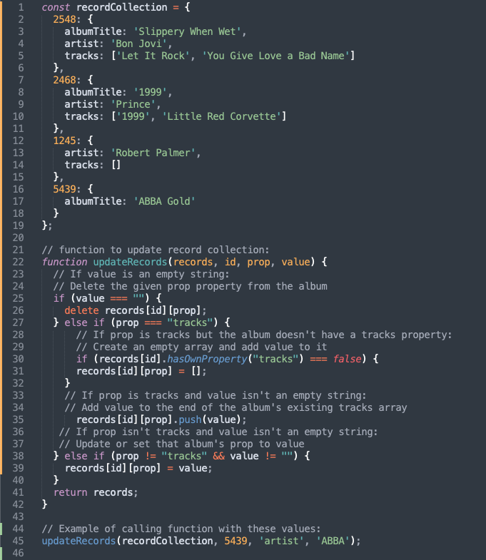 JavaScript database example